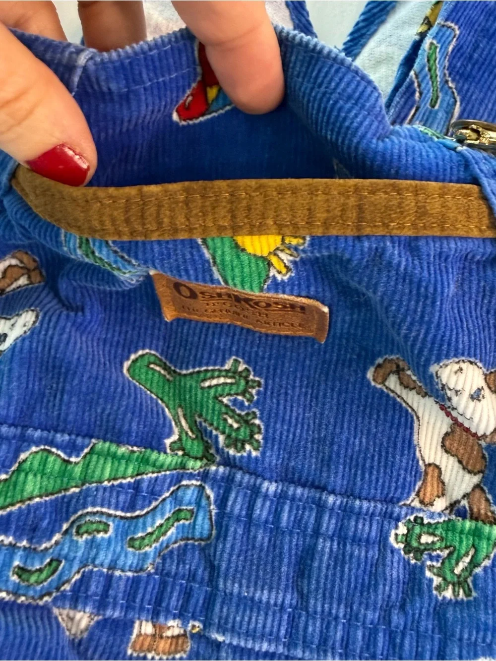 Vintage OshKosh B'gosh Blue Corduroy Overalls with Animal Print-Cowboy